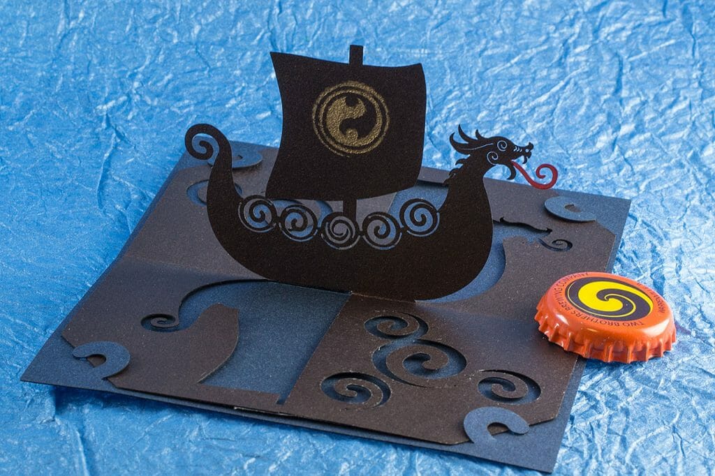 Viking Longship Origamic Architecture Pop Up Card (Bottle Cap for Scale)