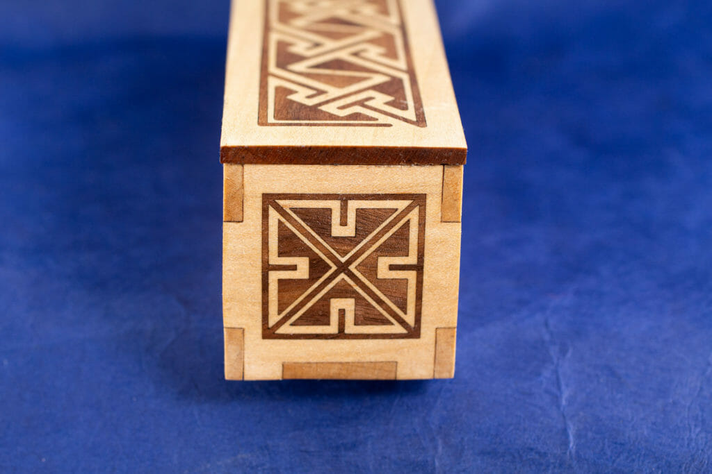 Long Inlaid Celtic Key Pattern Box (end view)