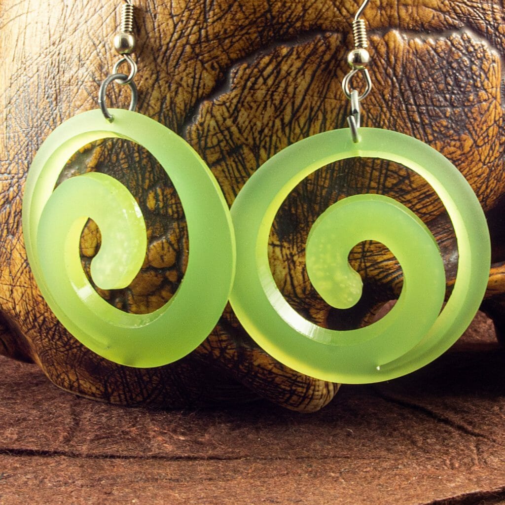 Translucent Kiwi Green Dished Acrylic Spiral Earrings