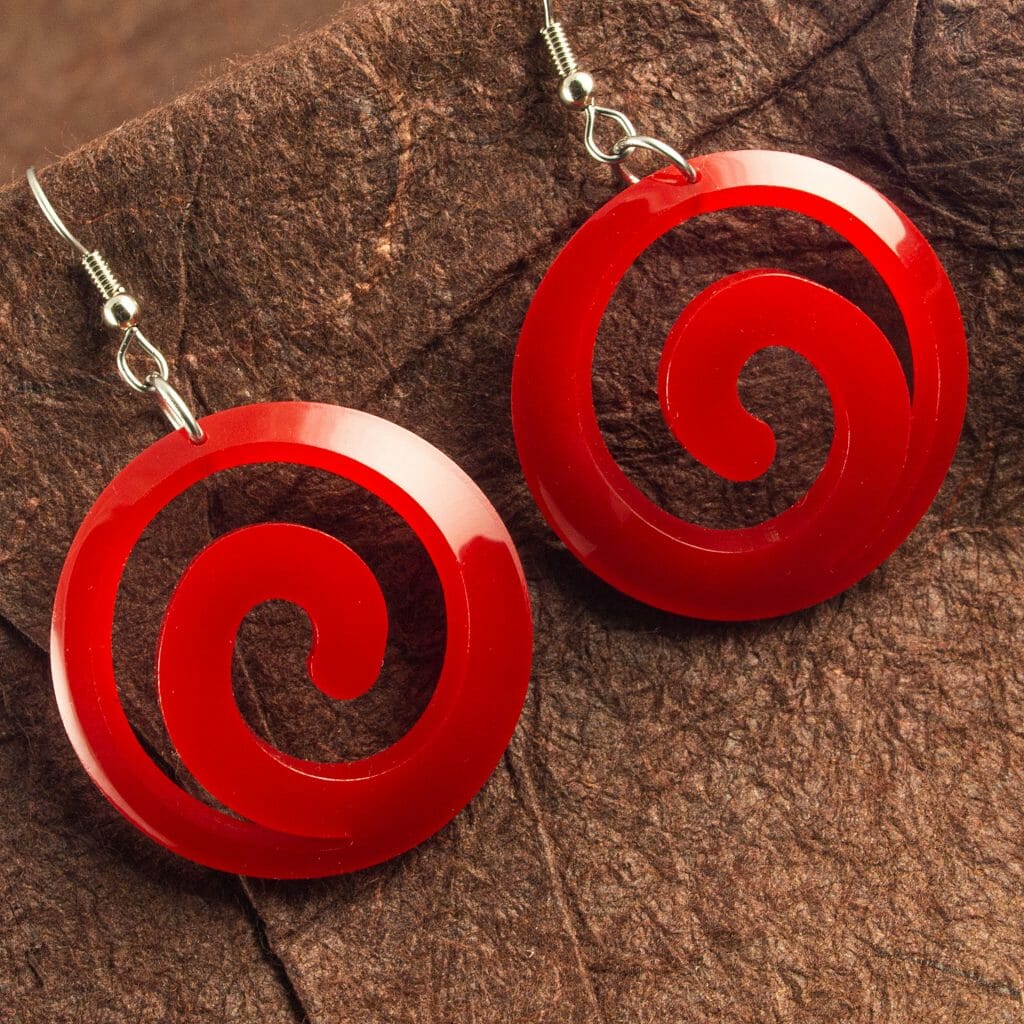 Red Dished Acrylic Spiral Earrings
