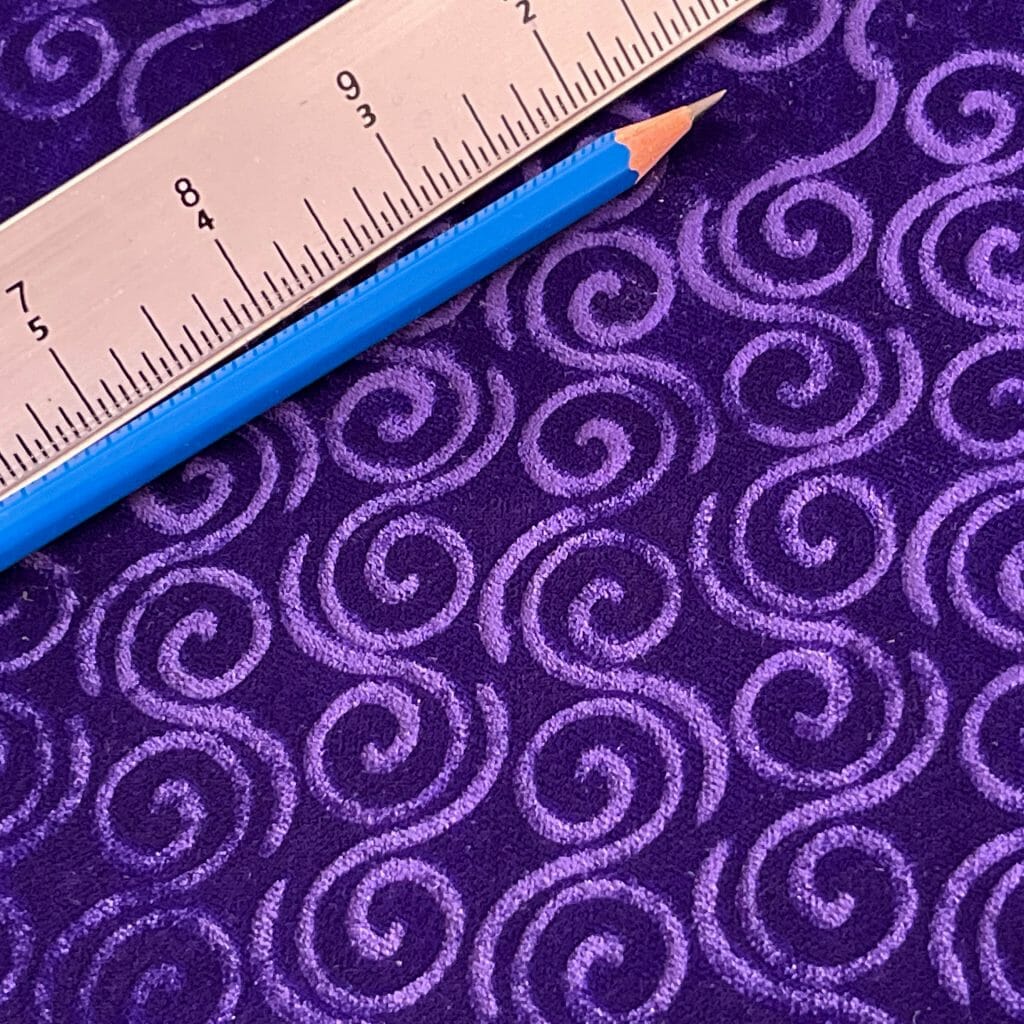 Purple Velvet Embossed with Celtic Spirals (Ruler and Pencil for Scale)