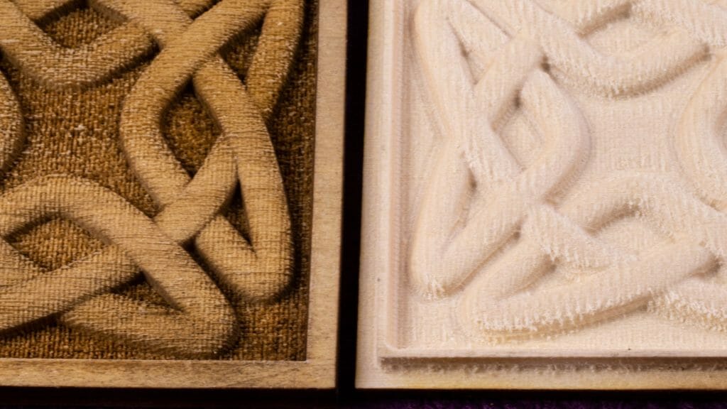 Square Celtic Knot #2 carved by laser and CNC (detail)