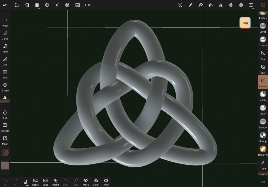 Triangular Celtic knot with default white shading in Nomad Sculpt