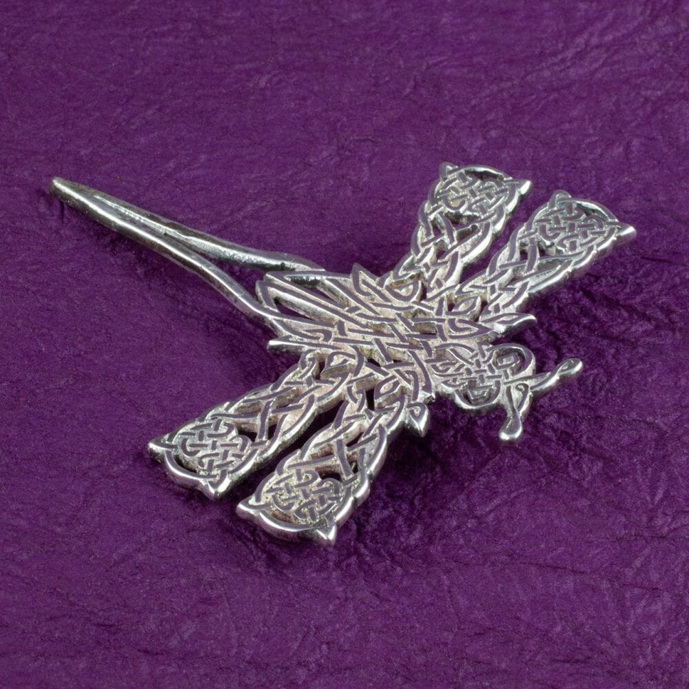 Dragonfly Celtic knotwork pin by Andrew Crawford (angle)