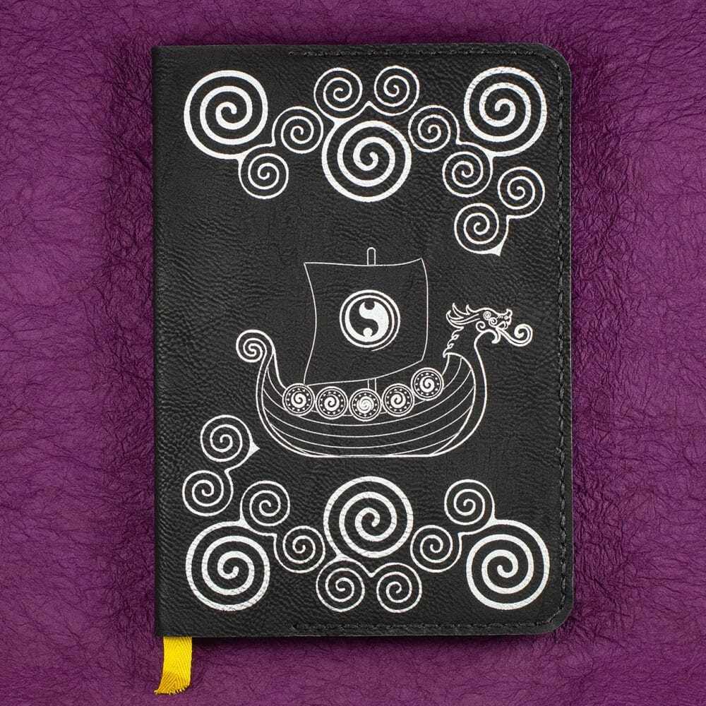 Viking Longship Design on Hardcover Notebooks (sliver on black)