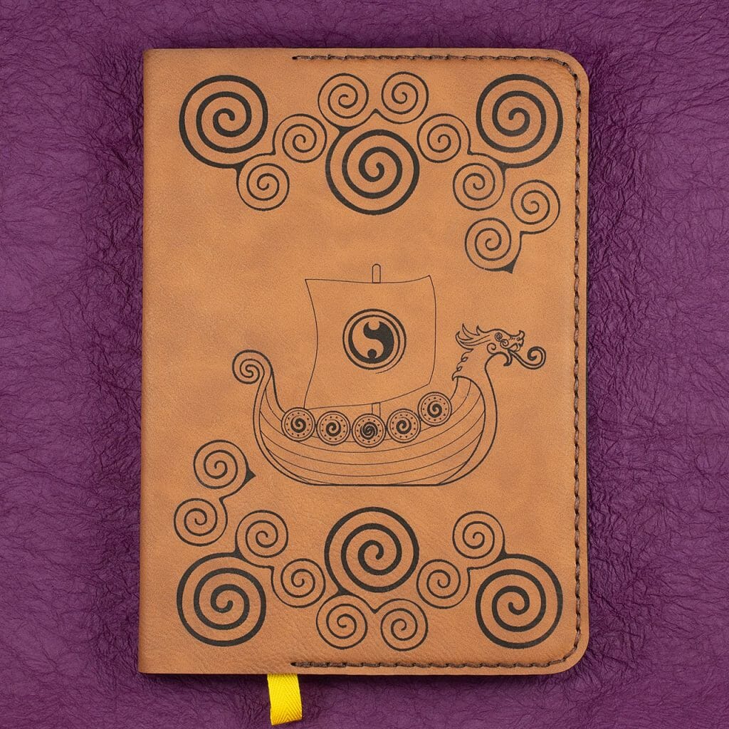 Viking Longship Design on Hardcover Notebooks (black on brown)