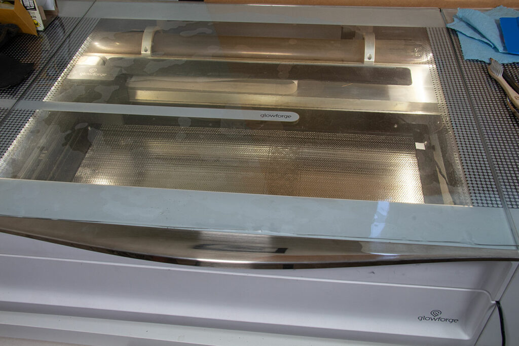 Glowforge vacuum tray in the machine (closed)