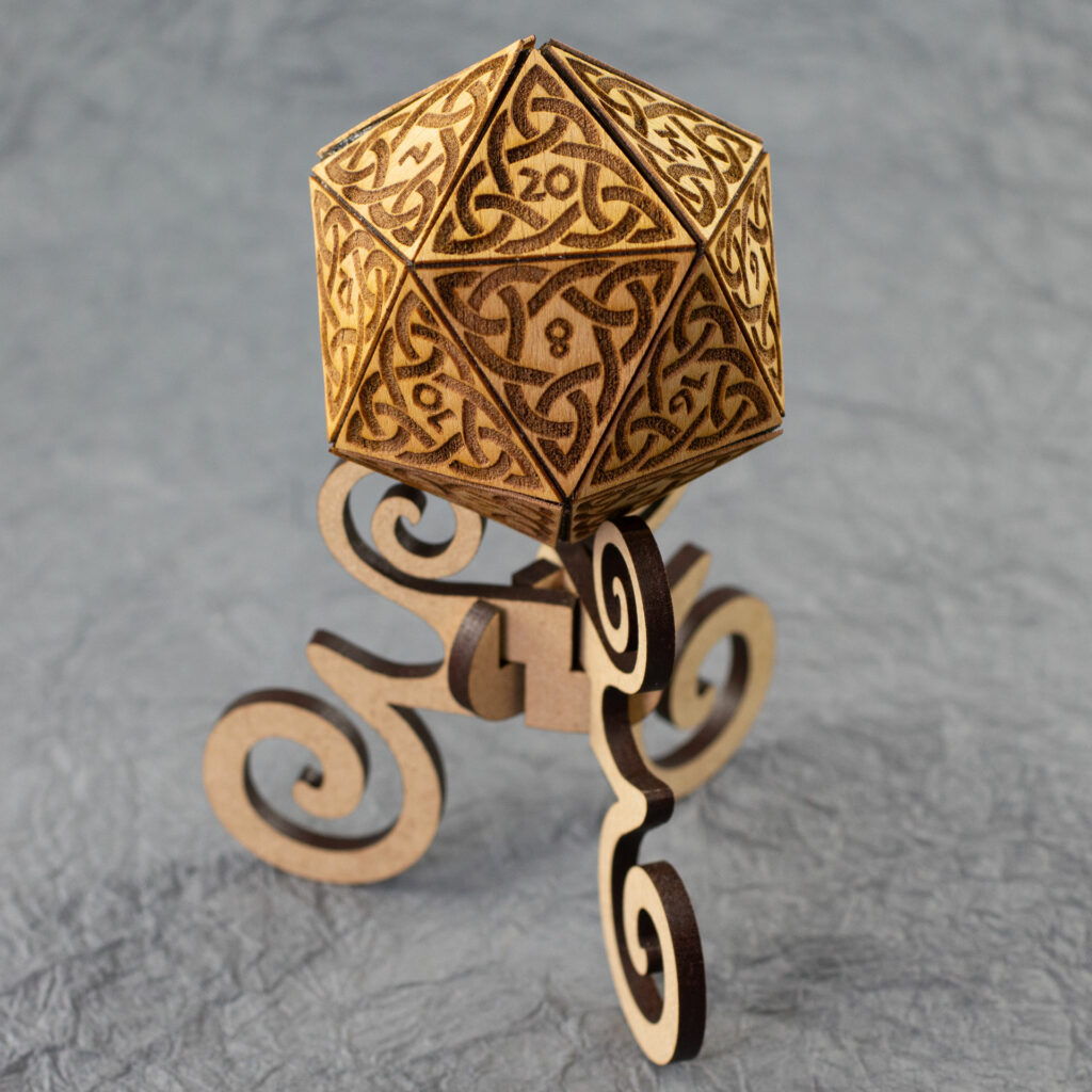 Engraved wooden icosahedron