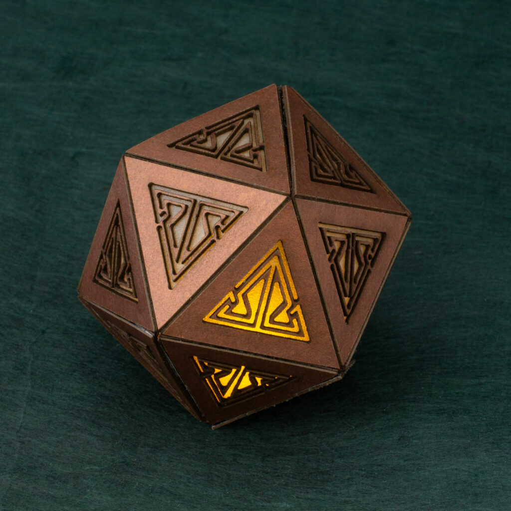 Copper key pattern lit icosahedron