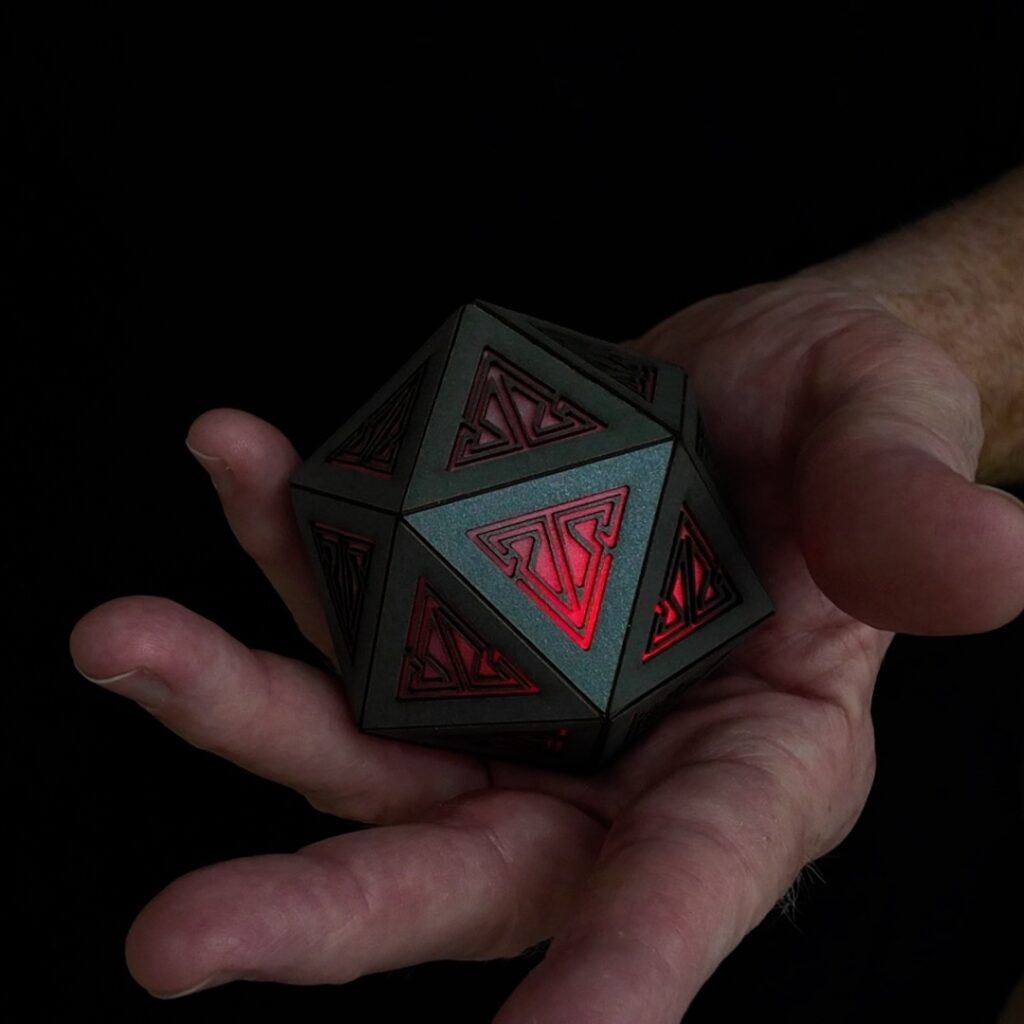 Pewter red pulsing icosahedron