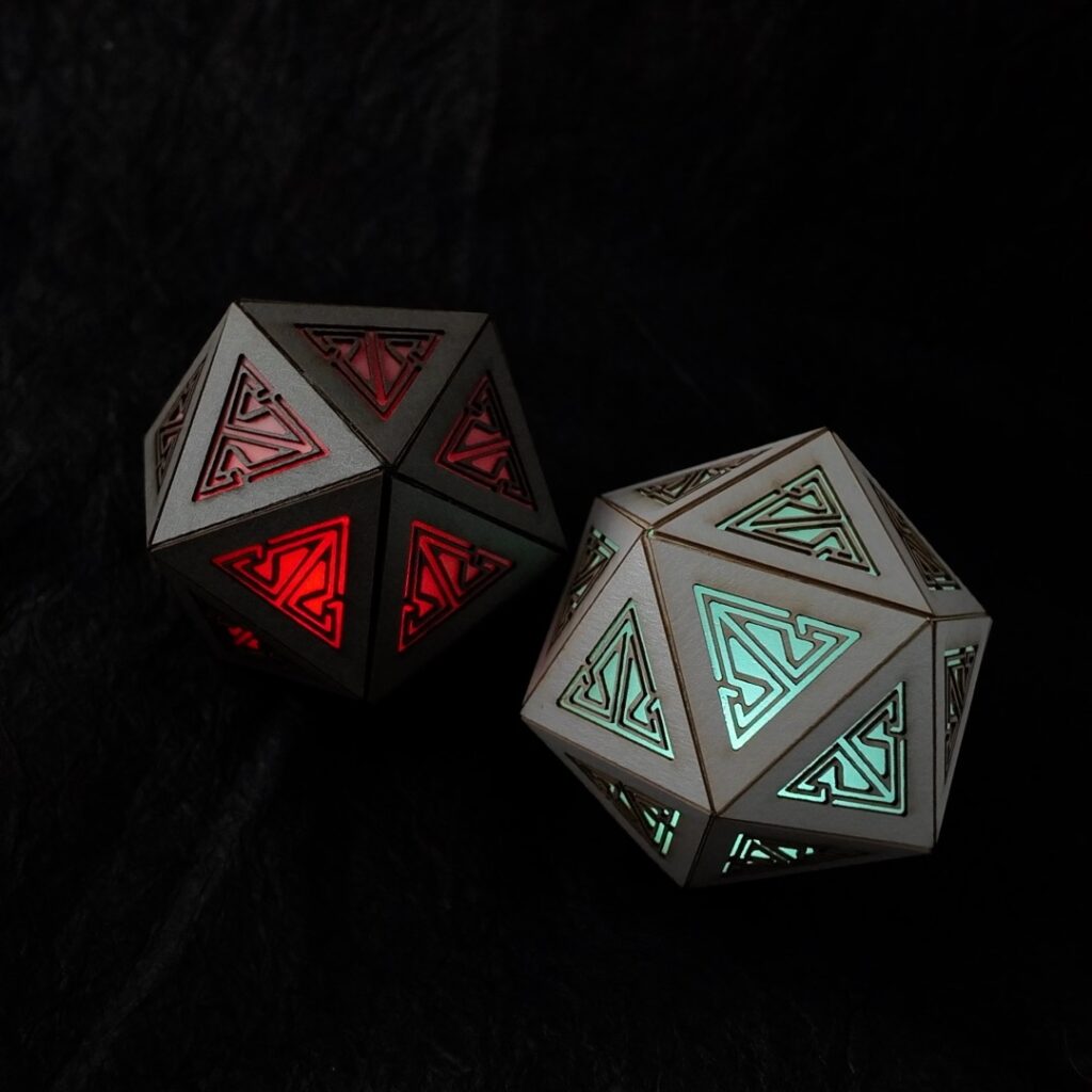 Pewter red and silver white pulsing icosahedra